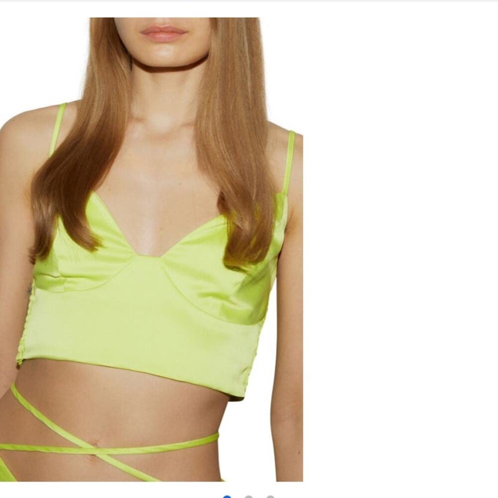 Something New Billie Satin Tie Up Bra Crop Top Lime Neon Green M